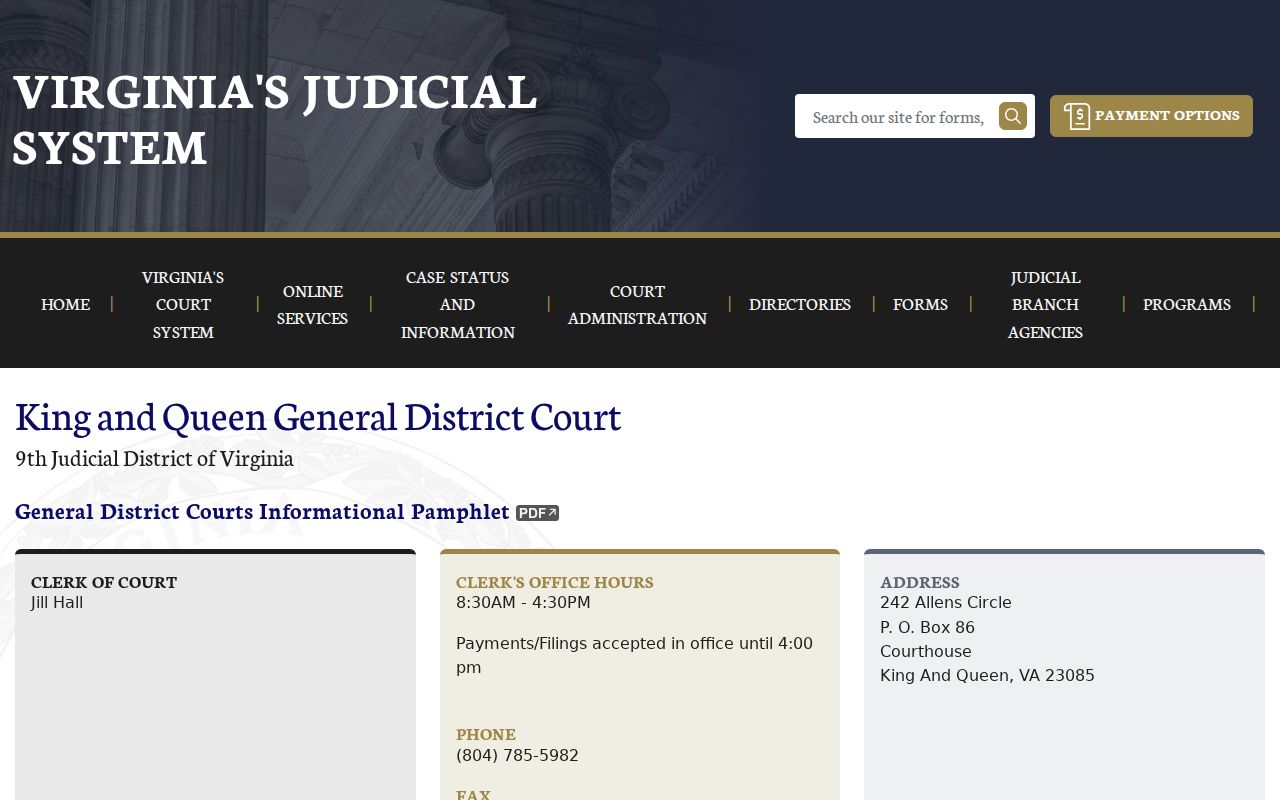 King and Queen County warrant records: official General District Court page