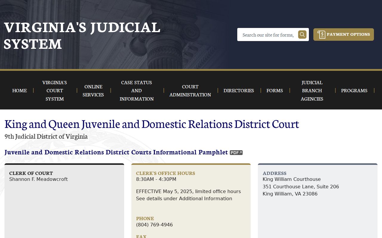 King and Queen County warrant records: official JDR court information