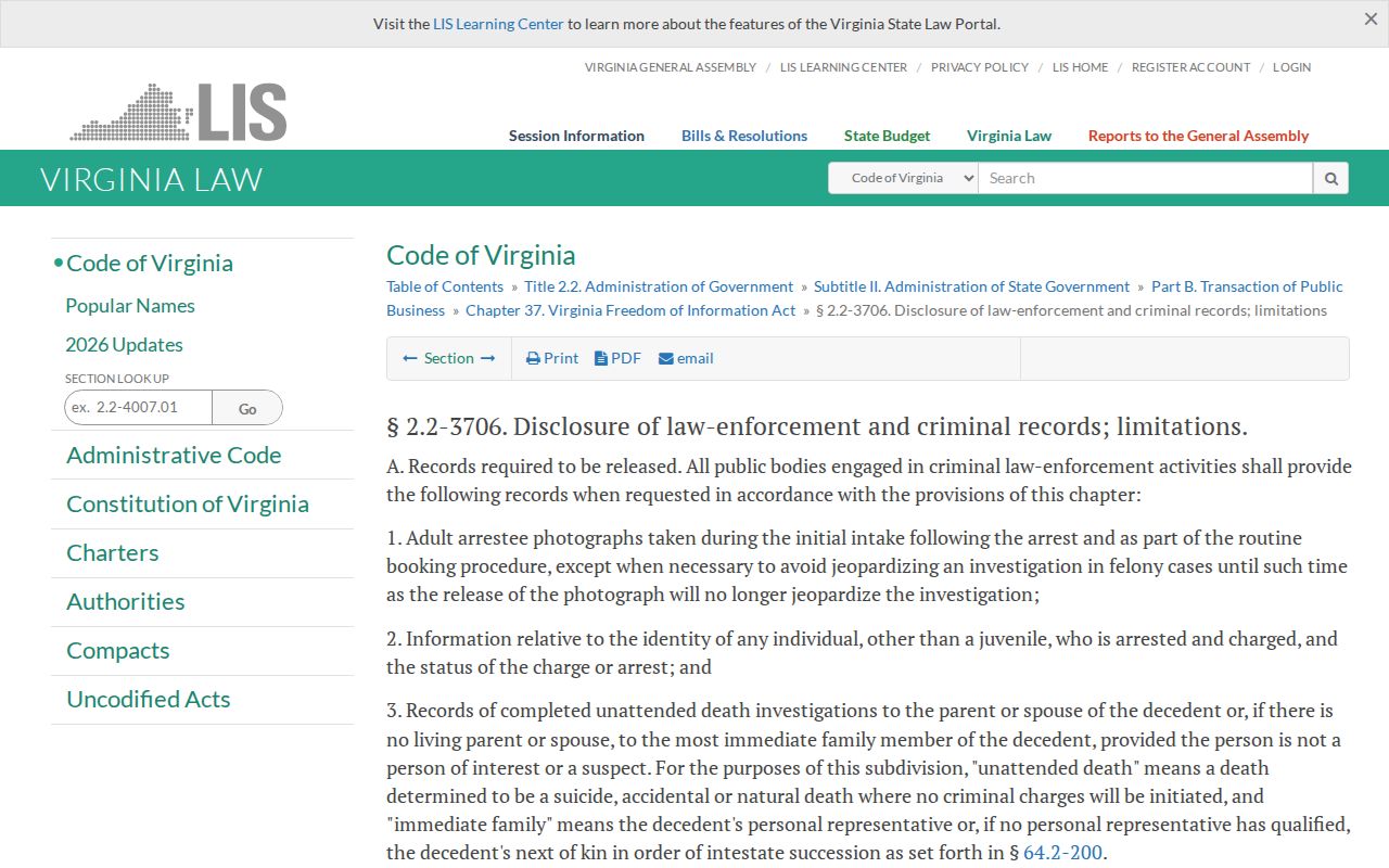 King and Queen County arrest warrant records: Virginia adult arrestee access statute