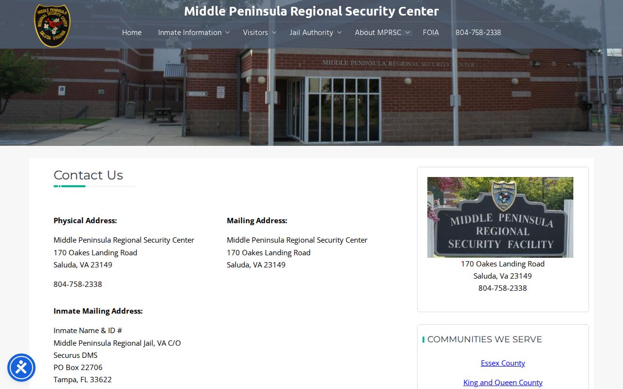 Middle Peninsula Regional Security Center official contact page