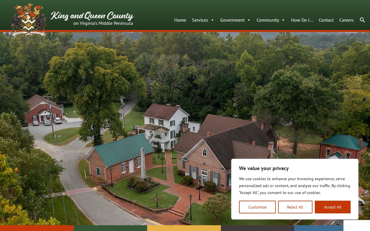 King and Queen County warrant records: official county homepage and courthouse context