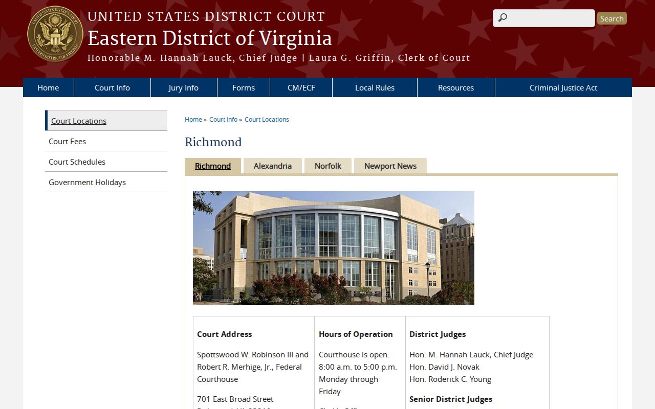 King and Queen County warrant records: Eastern District of Virginia federal courthouse